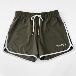 YoungLA Mens 125 Olympic Olive Green Athletic Gym Shorts White Piping Size M 104